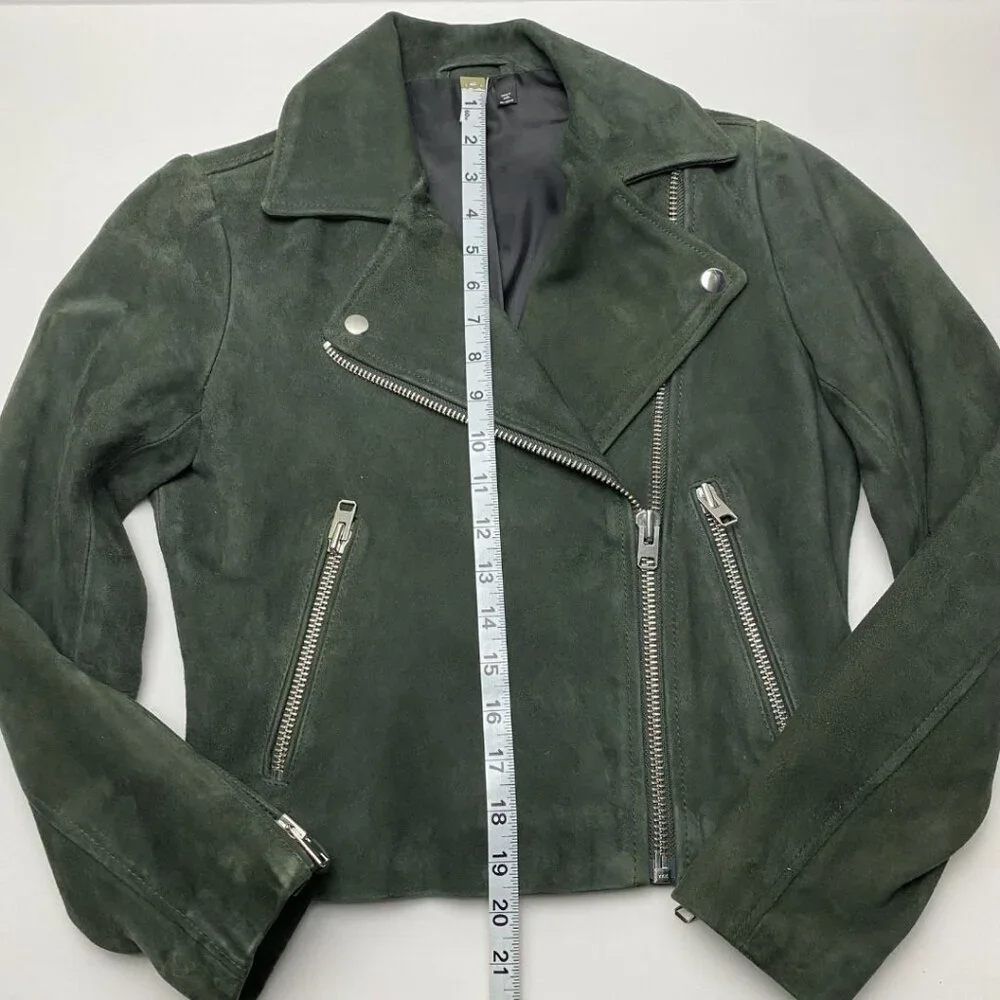 TOPSHOP Suede Caddy Moto Jacket Dark Green Size US 2 - Picture 10 of 11